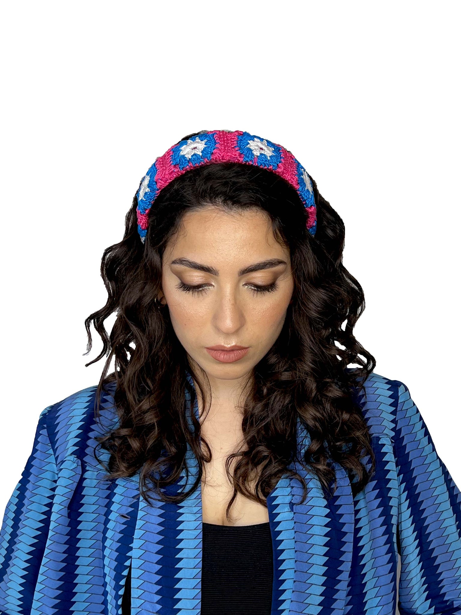 Fuxia and blue crochet hairband