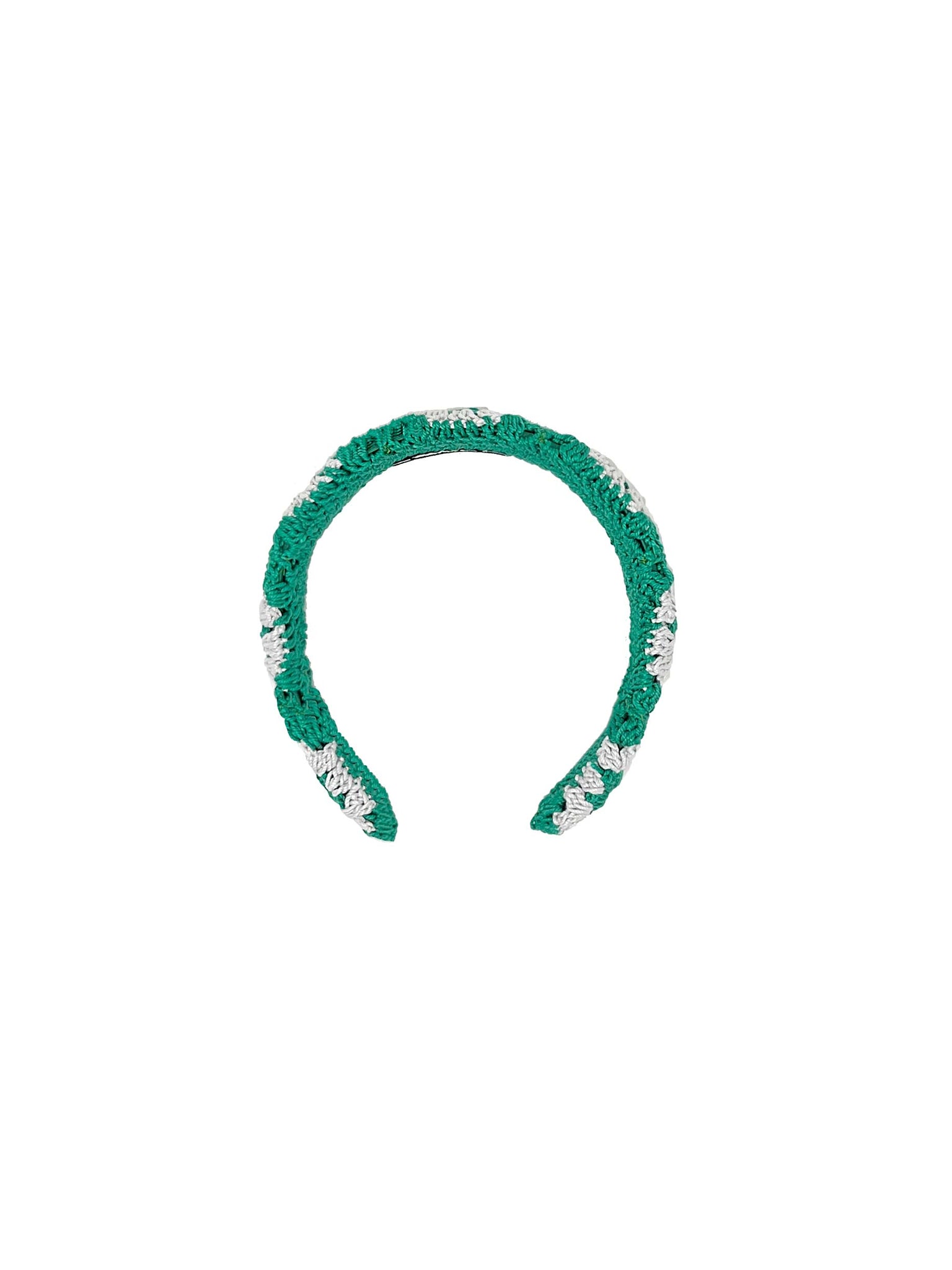 Emerald green and light grey crochet hairband