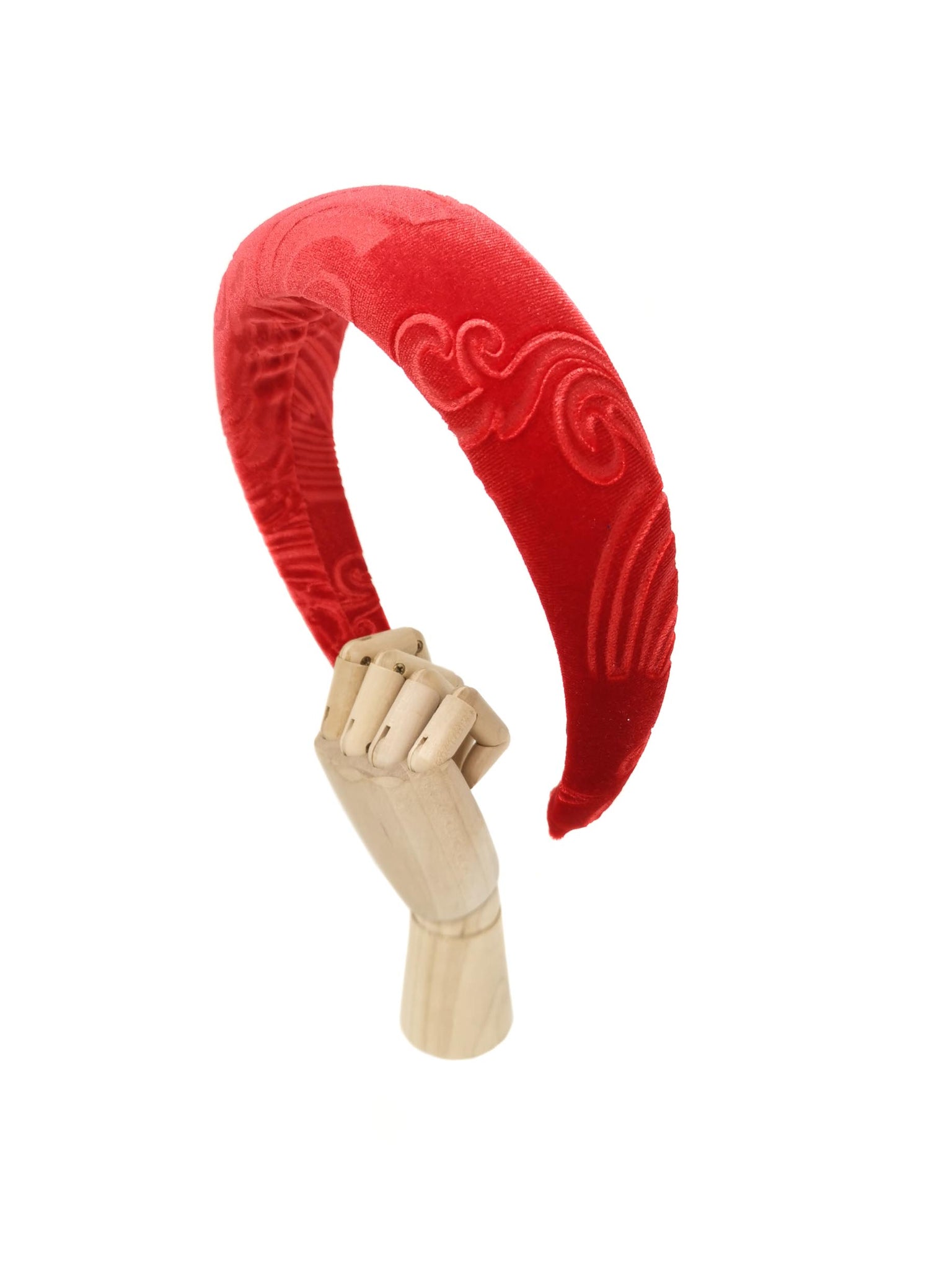 Red devoré velvet padded headband