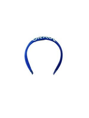 Electric blue velvet embroidered hairband