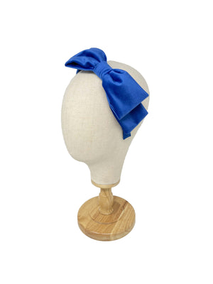 Eletric blue cotton velvet hairband with lateral bow