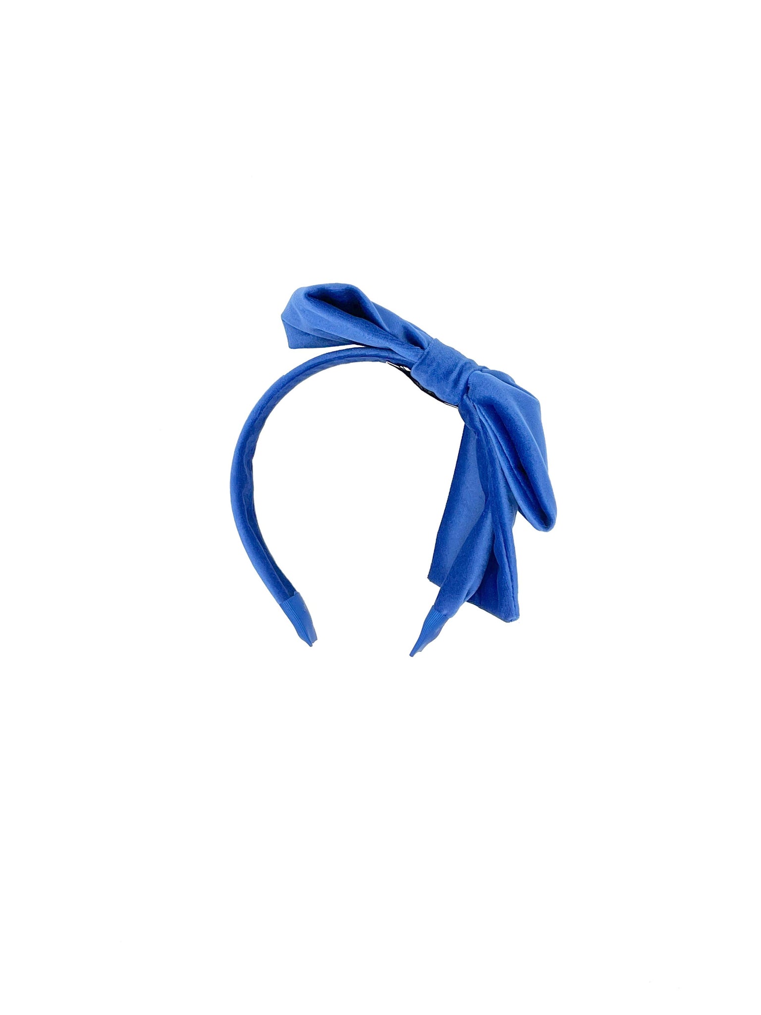 Cerchietto per capelli in velluto di cotone blu elettrico con fiocco laterale