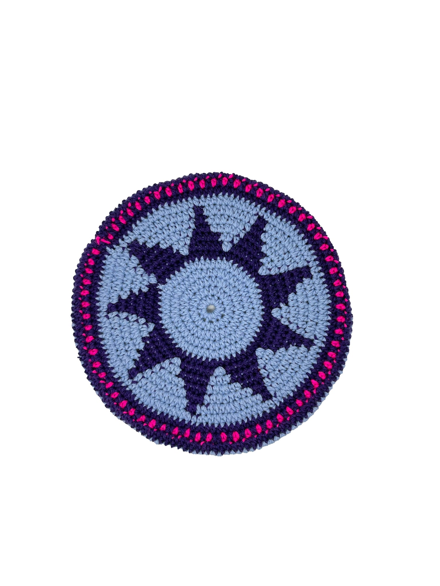 Light blue violet and fuxia wool crochet beret