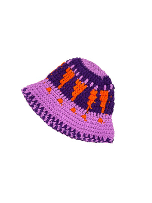 Lilac orange an violet ethnic wool crochet bucket hat for baby girl