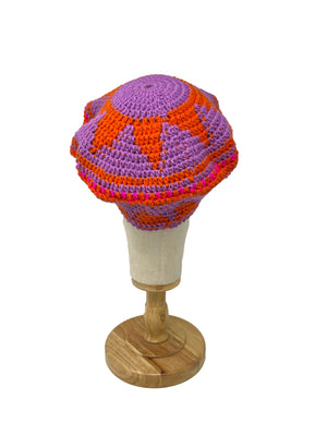 Lilac and orange wool crochet beret
