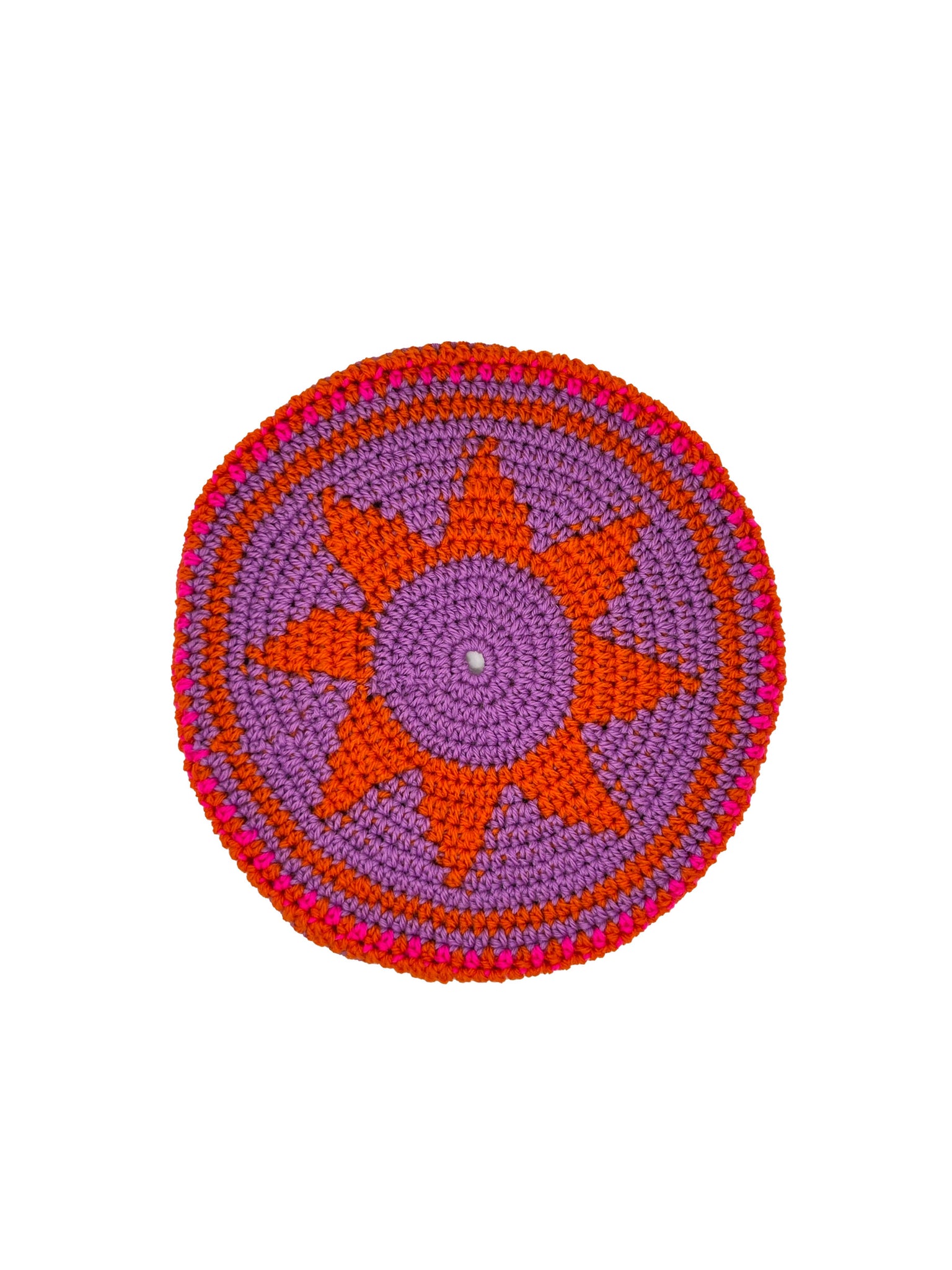 Lilac and orange wool crochet beret