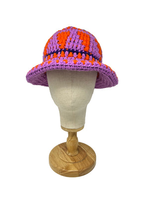 Lilac and orange ethnic wool crochet bucket hat