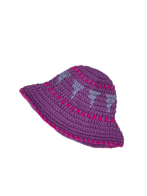 Lilac and fuxia ethnic wool crochet bucket hat