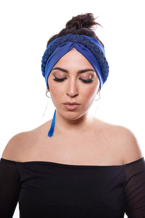 fascia per capelli donna made in Italy con treccina blu elettrico