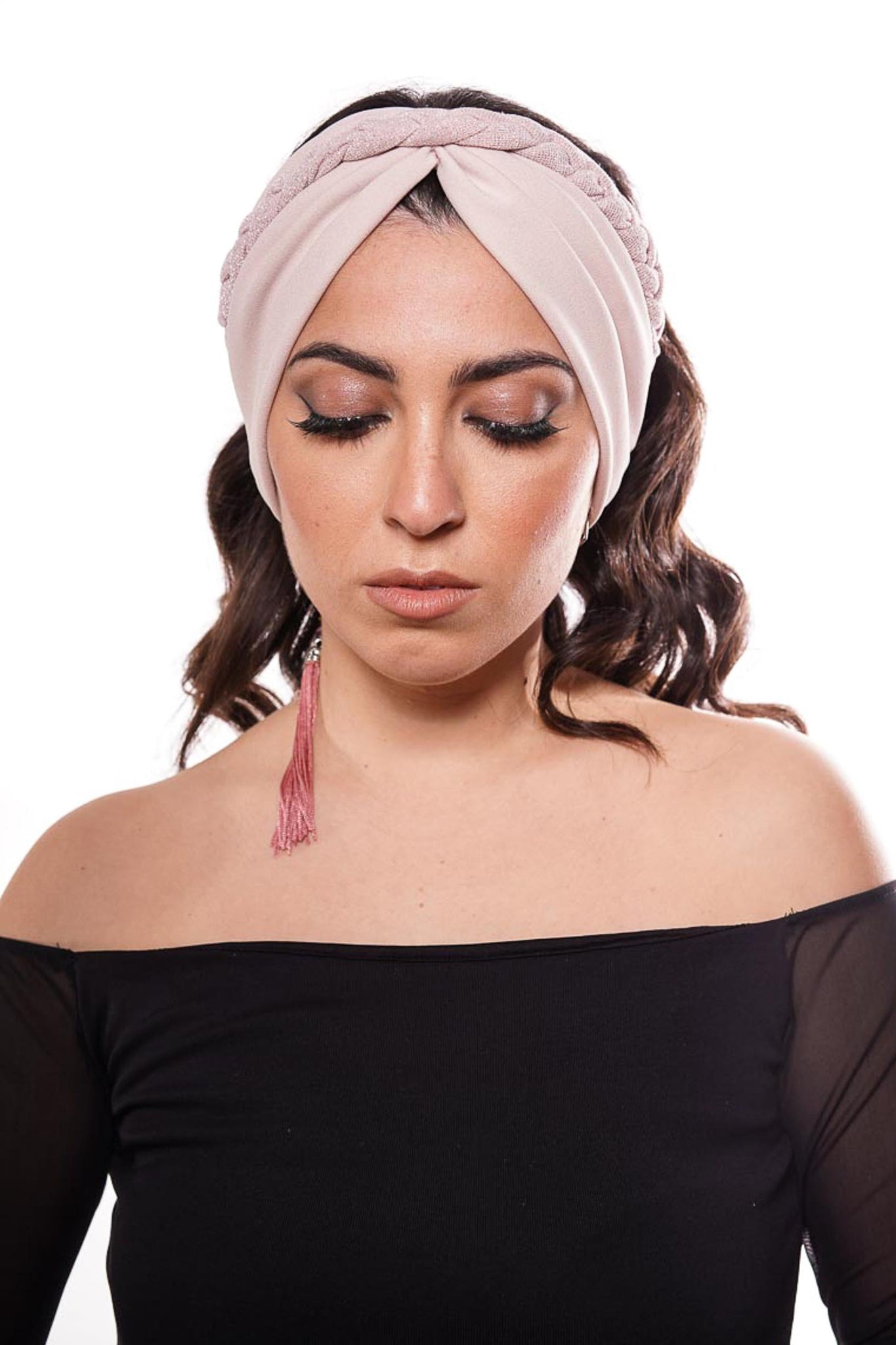 fascia rosa cipria per capelli effetto turbante