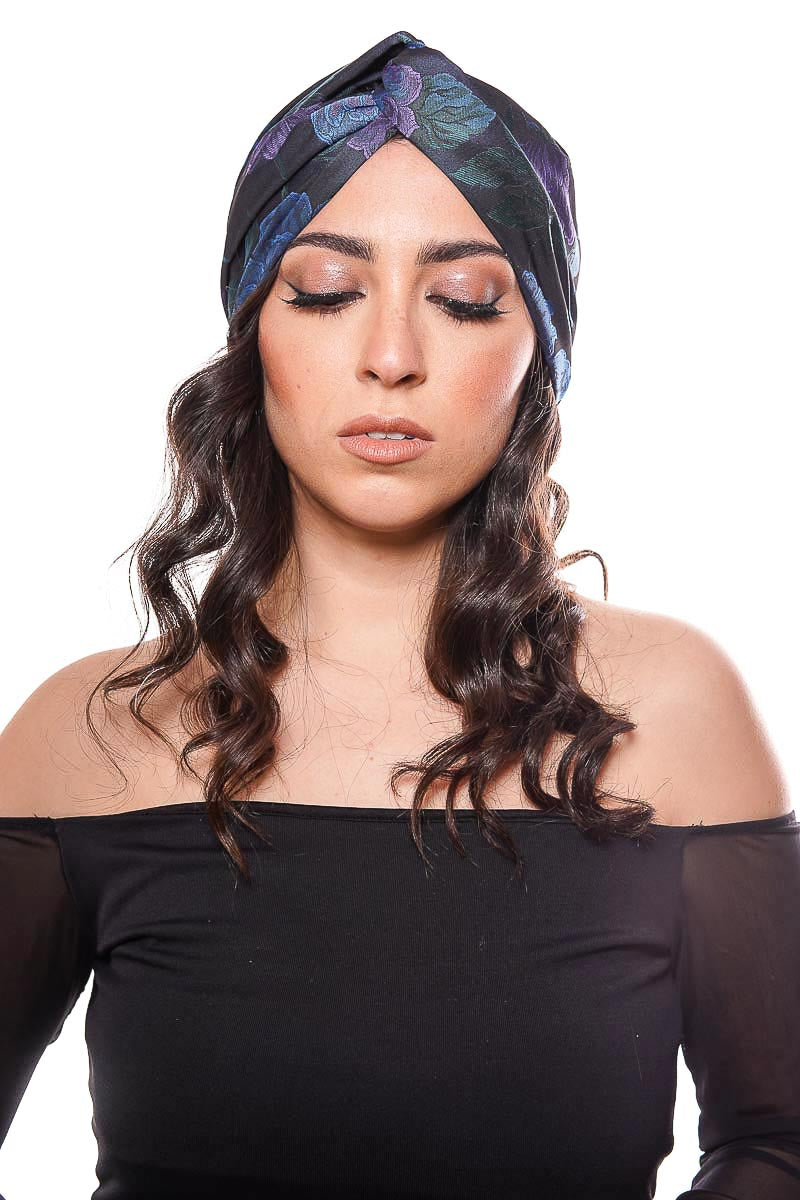 Blue flower patterned duchesse headband