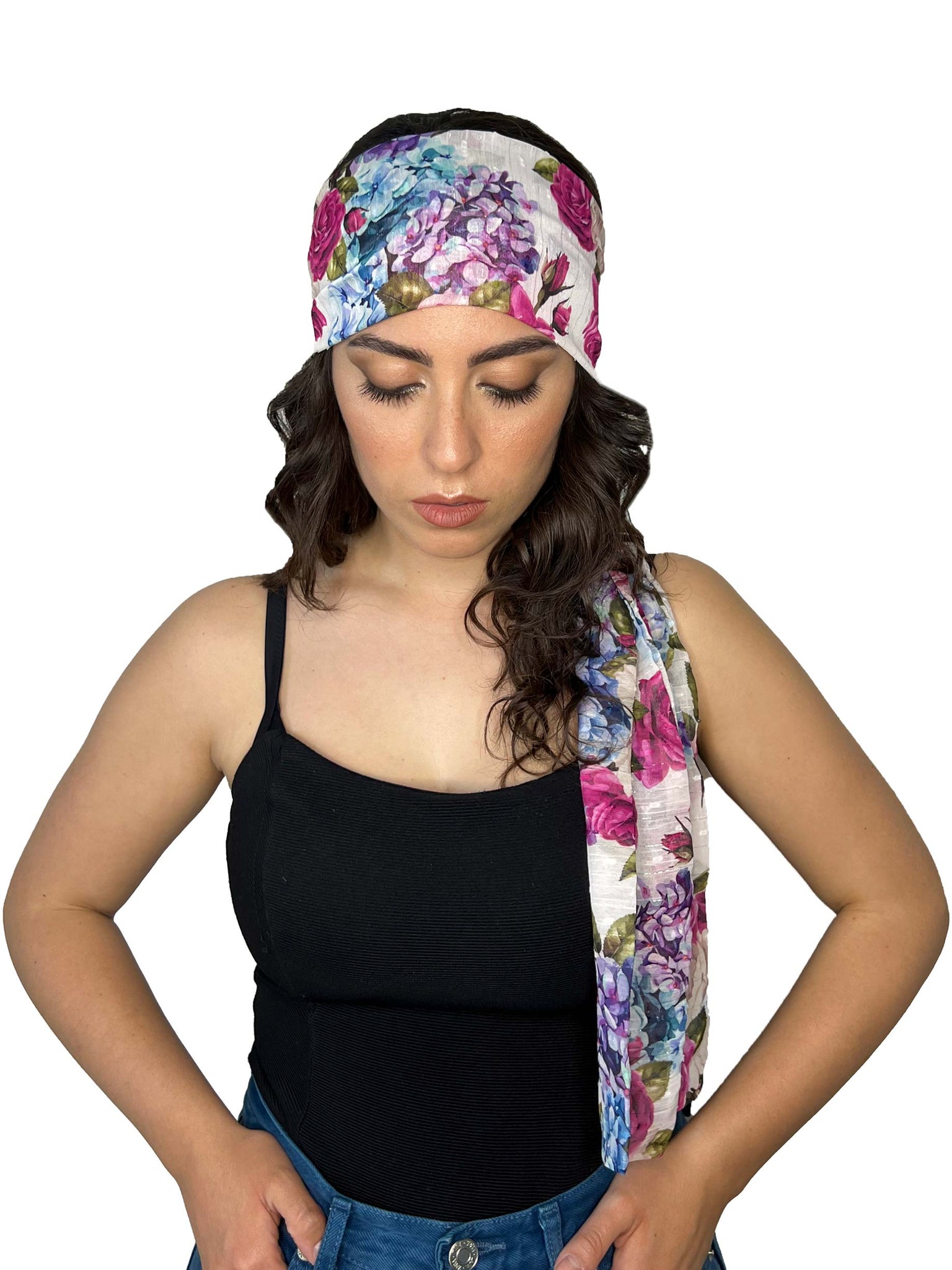Hydrangea patterned georgette "Lucia" headband