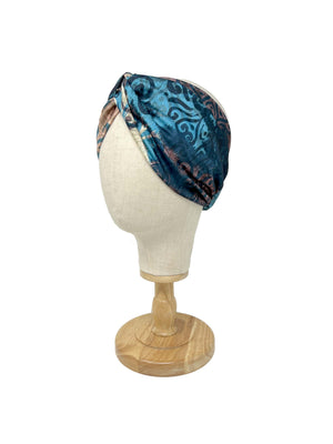 Blue and brown ethnic patterned satin headband