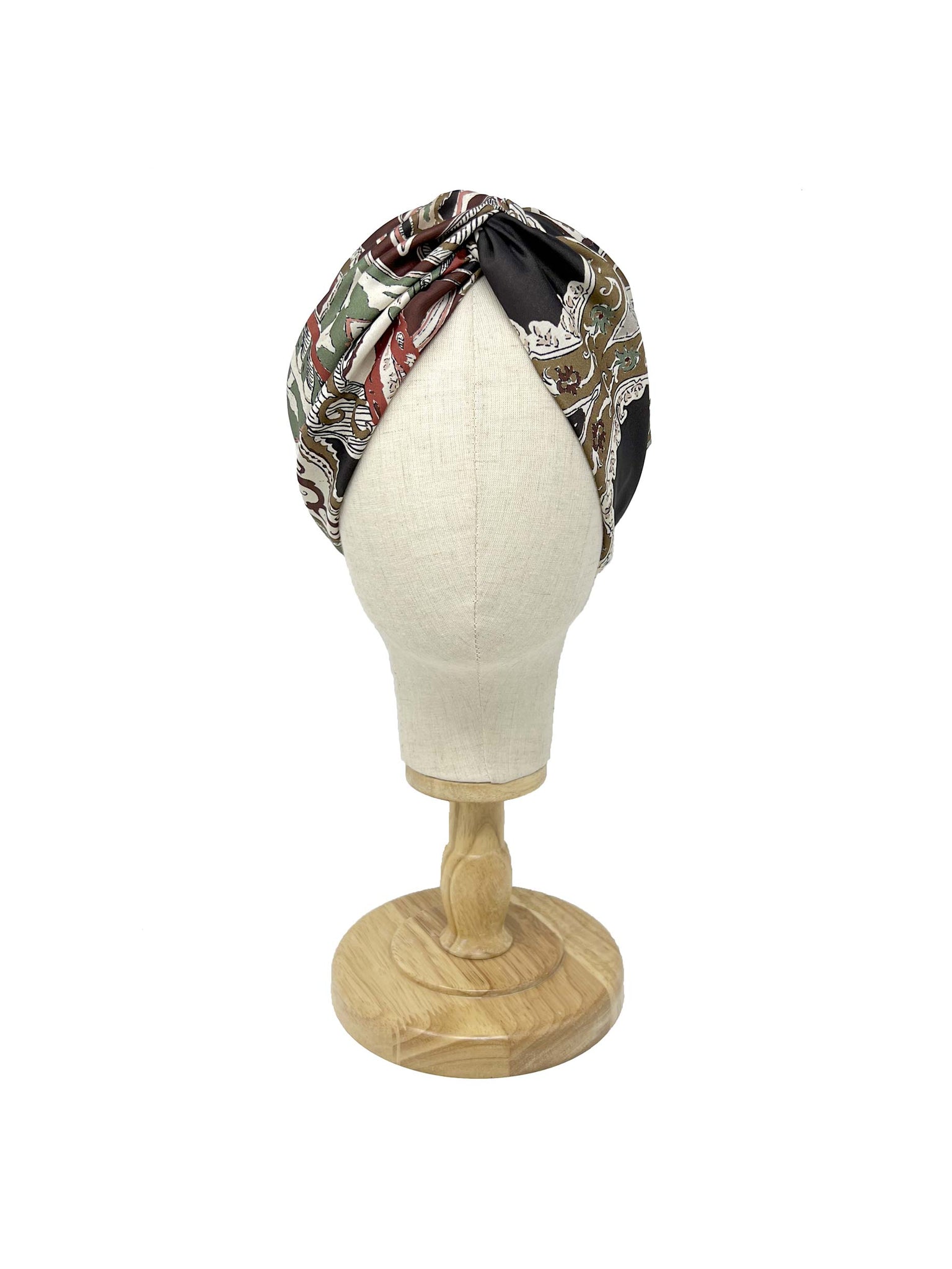 Sage green and brown cashmere patterned satin headband