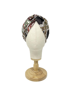 Sage green and brown cashmere patterned satin headband