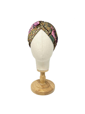 Green and purple patchwork patterned satin headband