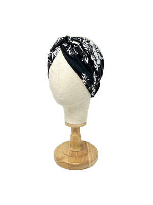 Black and white floral patterned satin headband