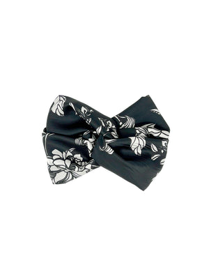 Black and white floral patterned satin headband