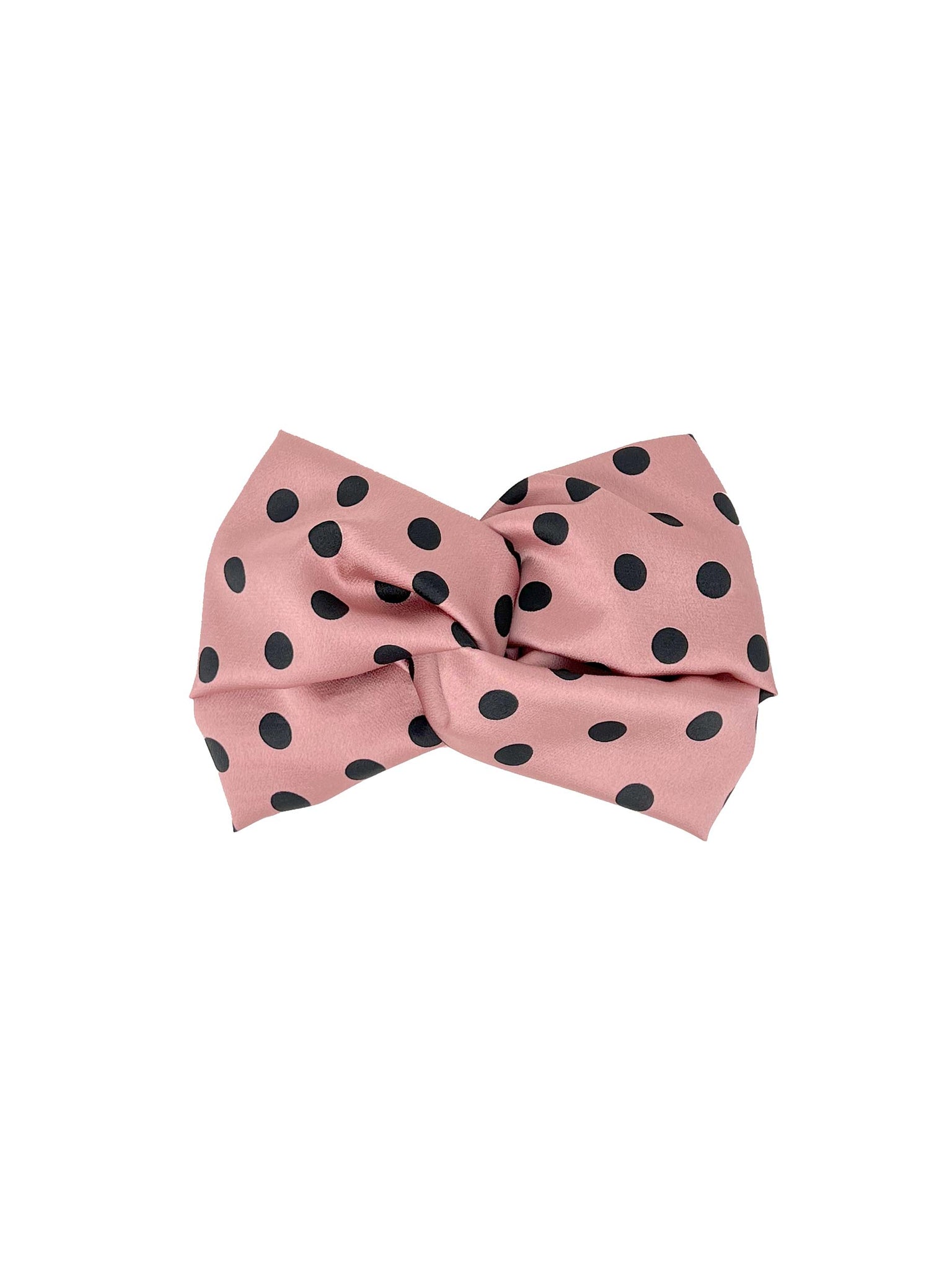 Pink and black polka dot patterned satin headband