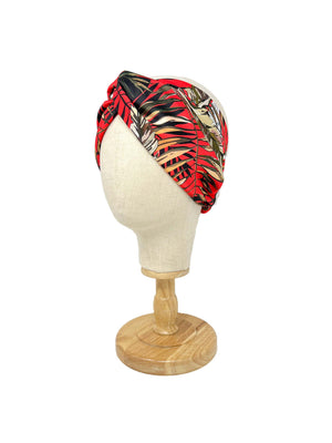 Tropical patterned red satin headband