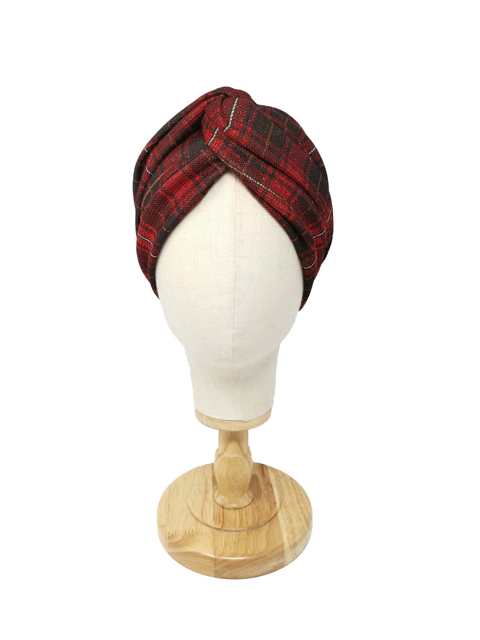 Red tartan patterned laminated wool headband
