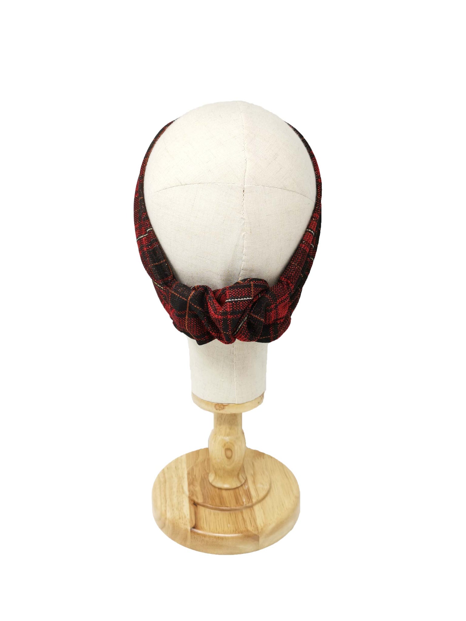 Red tartan patterned laminated wool headband