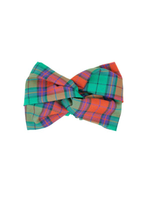 Green and red tartan patterned wool headband