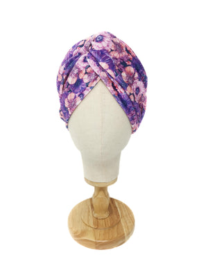Purple and pink flower patterned velvet headband