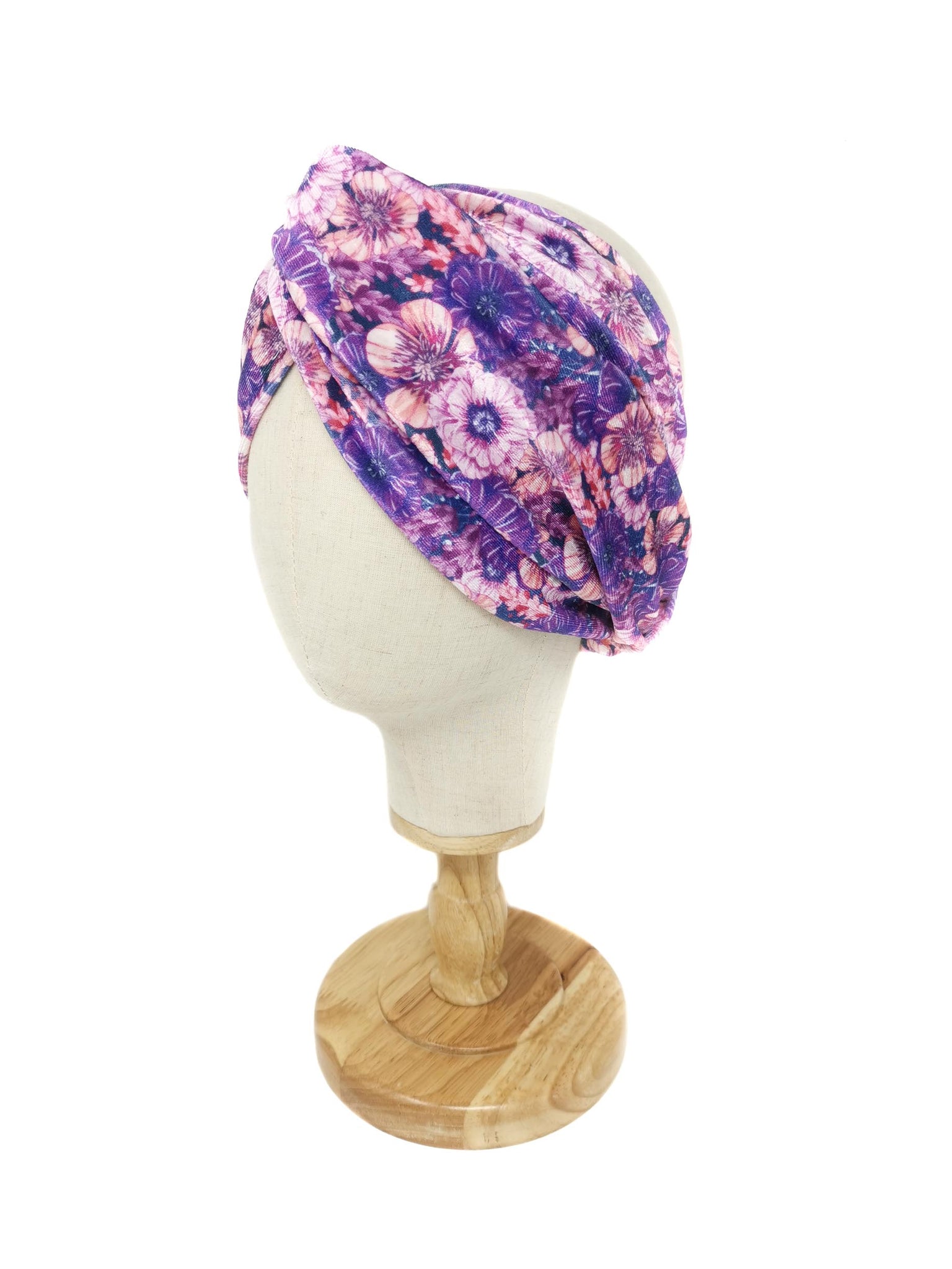 Purple and pink flower patterned velvet headband