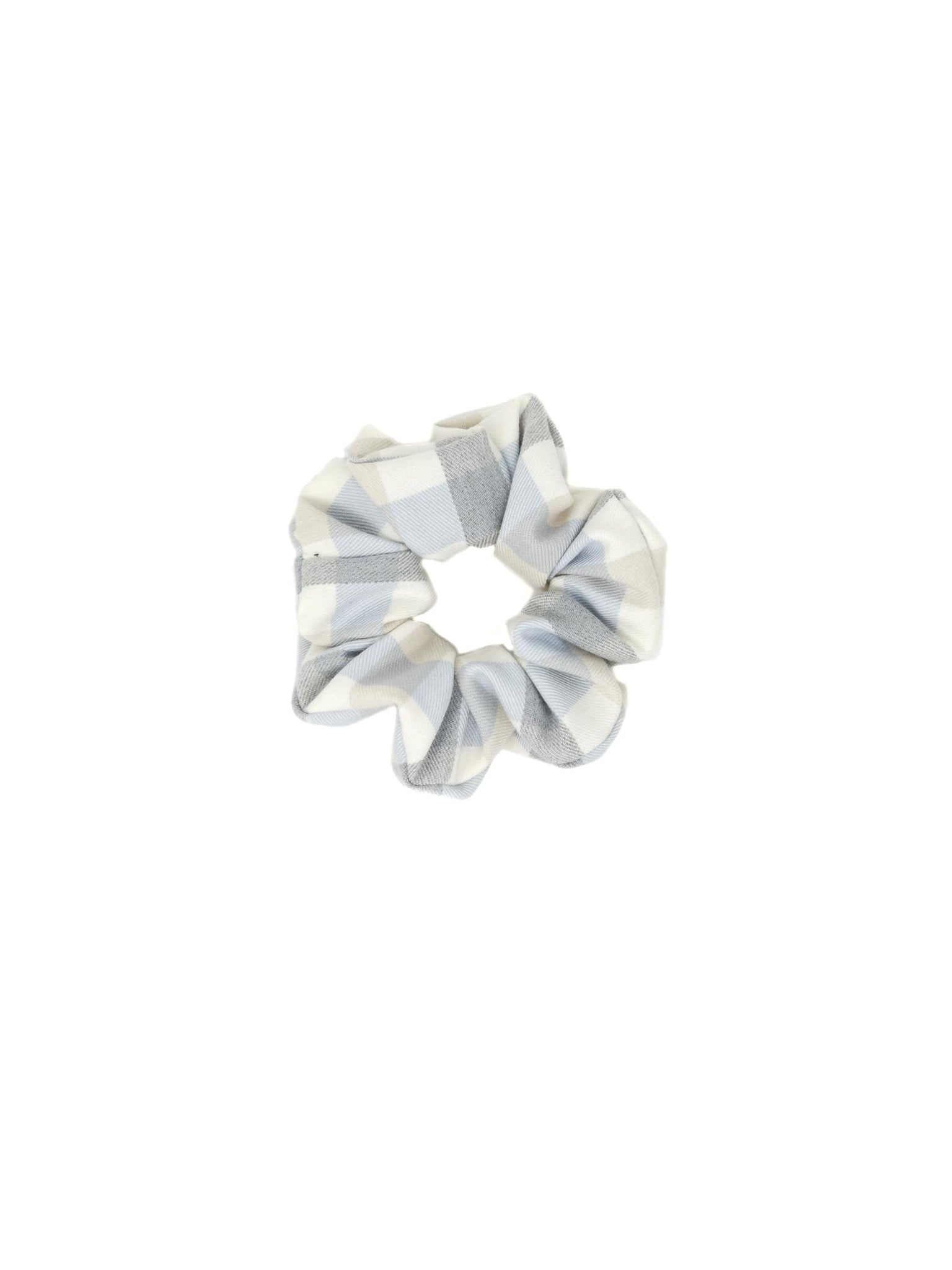 Light blue and cream checked wool baby scrunchie