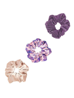 Set di 3 fermacoda in velluto fantasia fiori viola