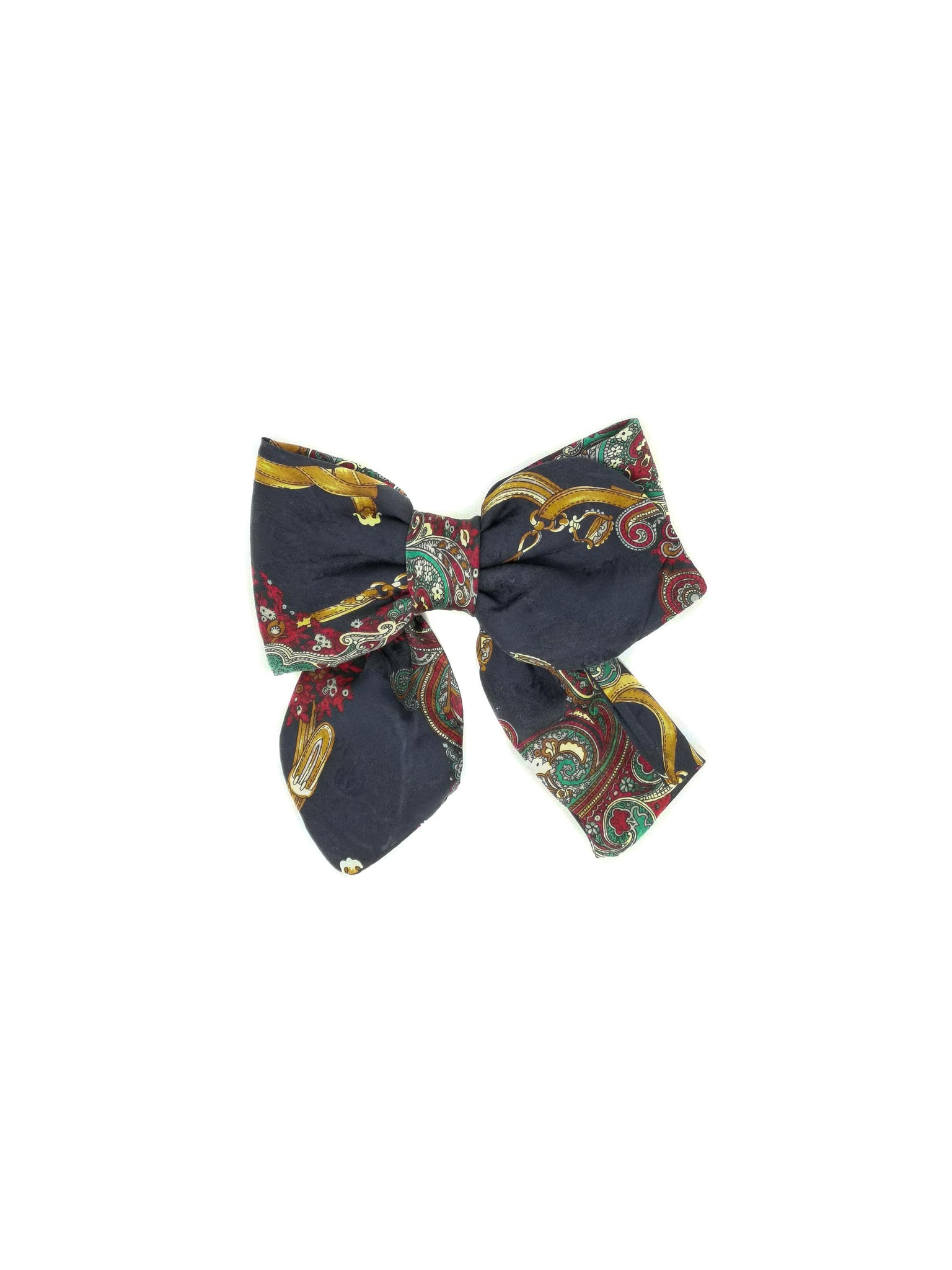 Paisley silk bow barrette made by vintage tie
