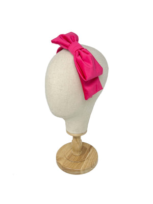 Fuxia cotton velvet hairband with lateral bow