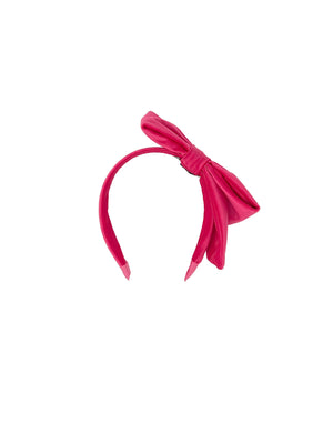 Fuxia cotton velvet hairband with lateral bow