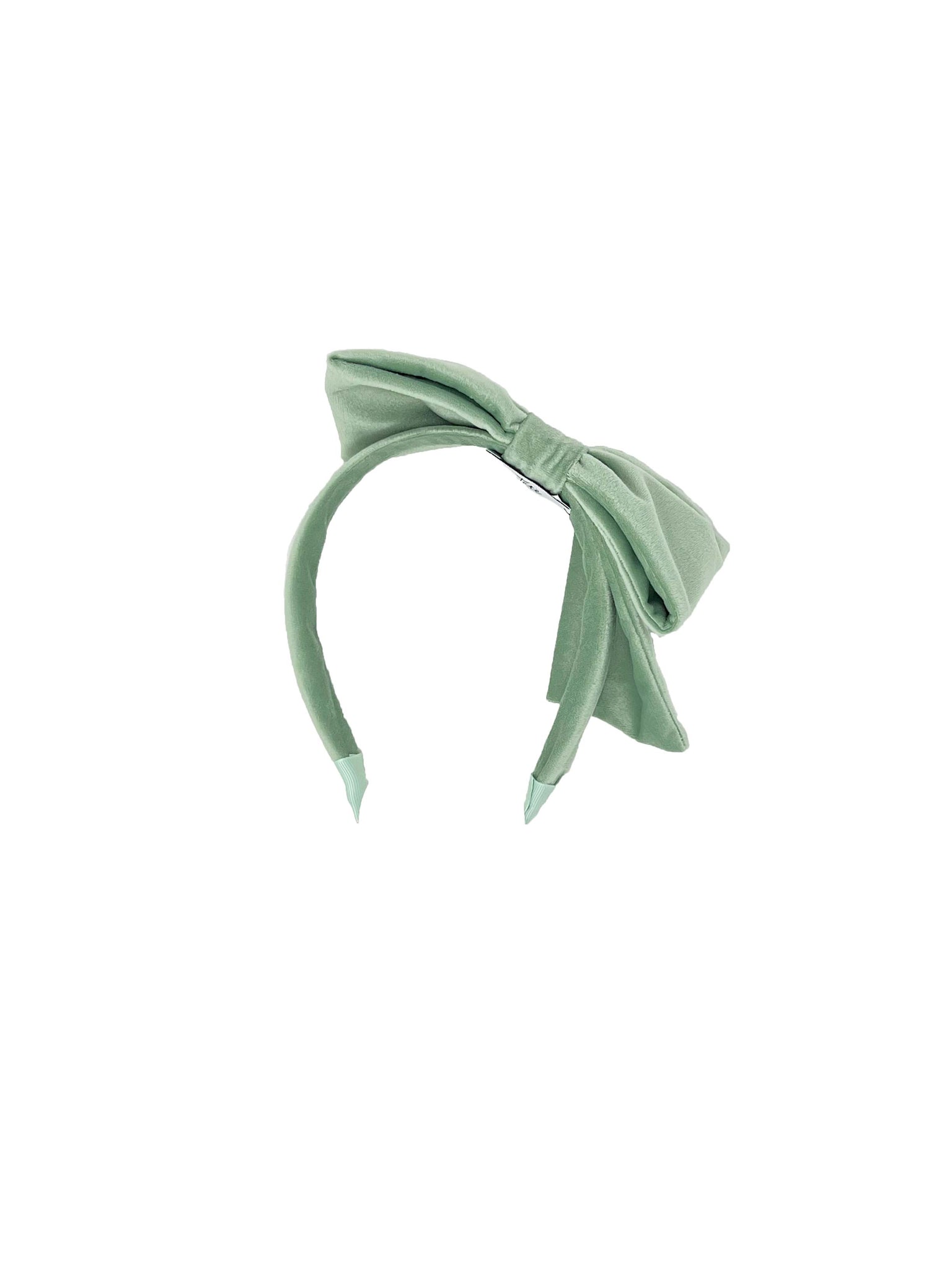 Cerchietto per capelli in velluto di cotone verde chiaro con fiocco laterale