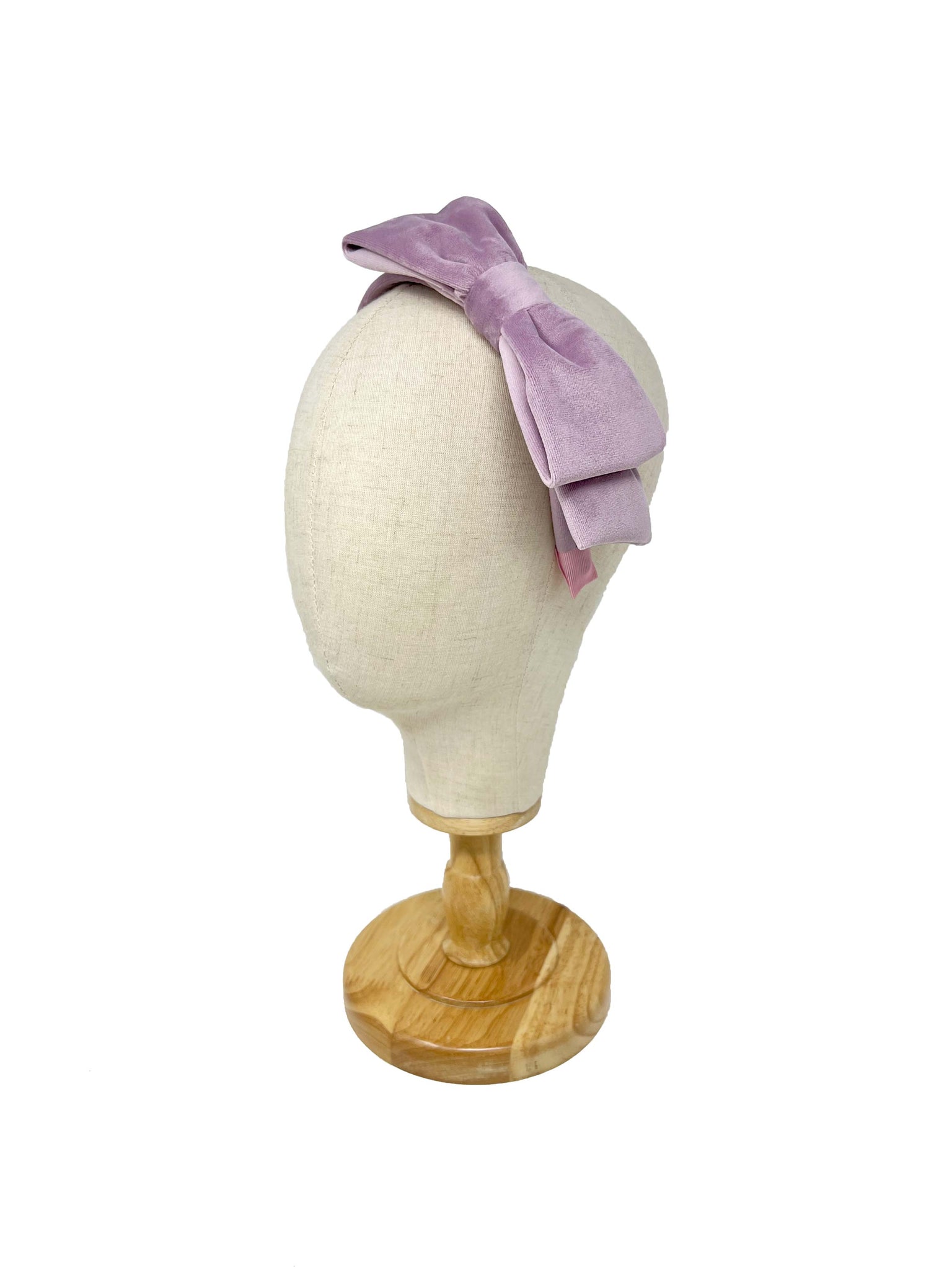 Lilac cotton velvet hairband with lateral bow