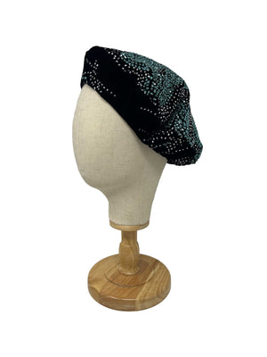 "Astra" black embroidered velvet beret