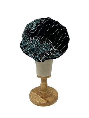 "Astra" black embroidered velvet beret
