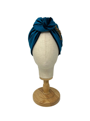 "Rachel" turban from the "Astra" collection in viscose petrol velvet