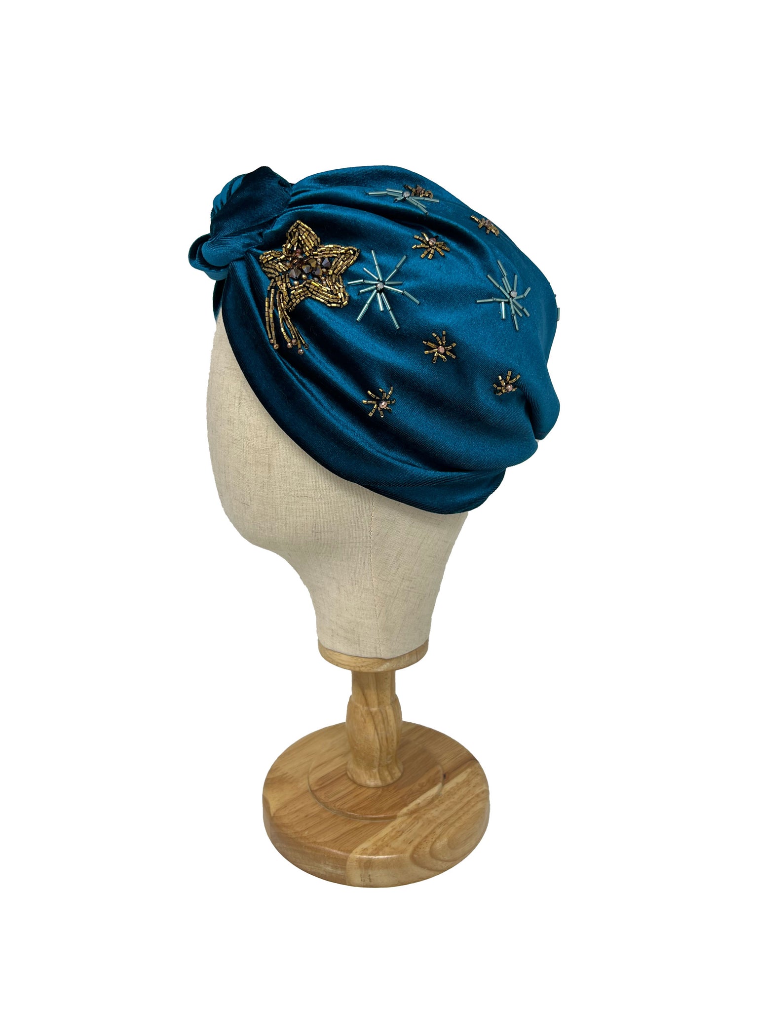 "Rachel" turban from the "Astra" collection in viscose petrol velvet