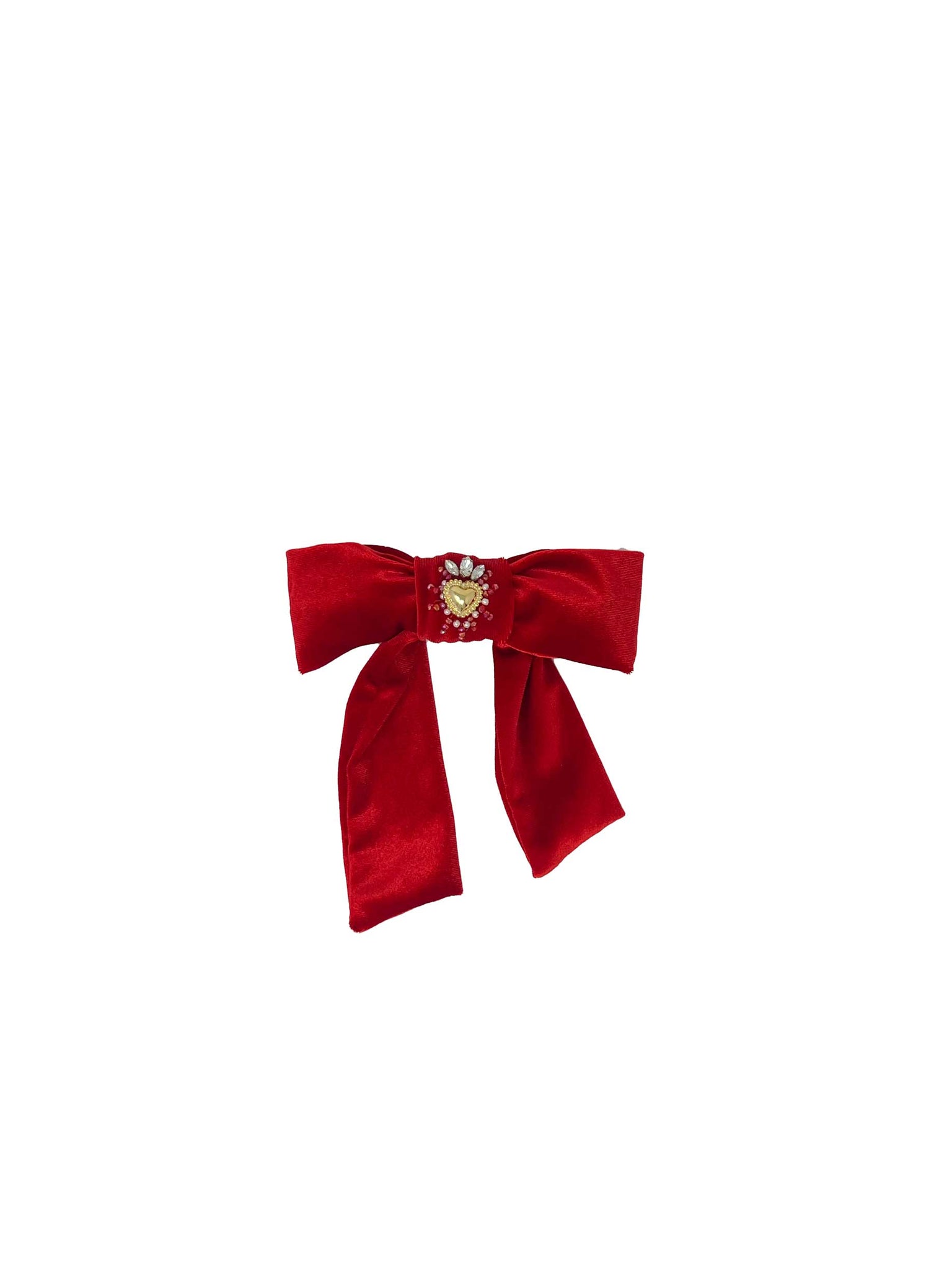 Red velvet bow barrette with crystals