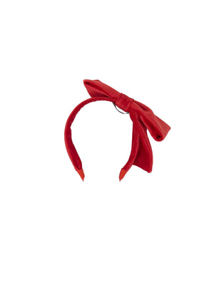 Red cotton velvet hairband with lateral bow