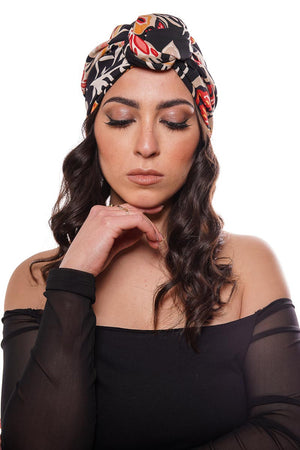 turbante donna per capelli fantasia floreale nero