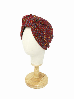 "Rachel" burgundy wool multicolored turban