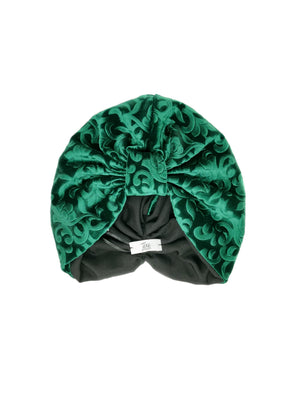 Turbante in velluto devoré verde smeraldo modello "Rosa"