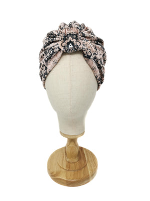 Pink velvet cashmere patterned "Rose" turban