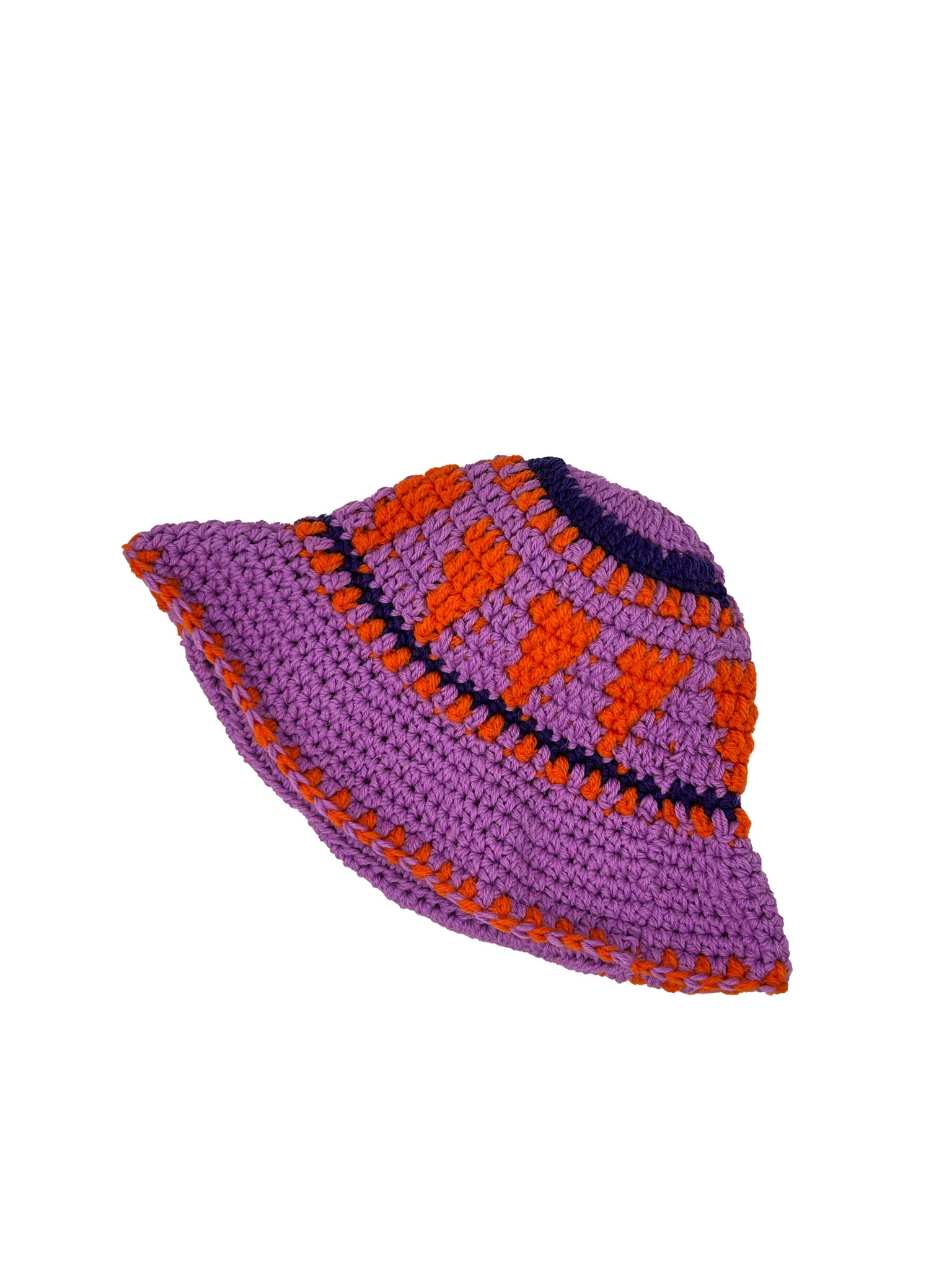 Lilac and orange ethnic wool crochet bucket hat