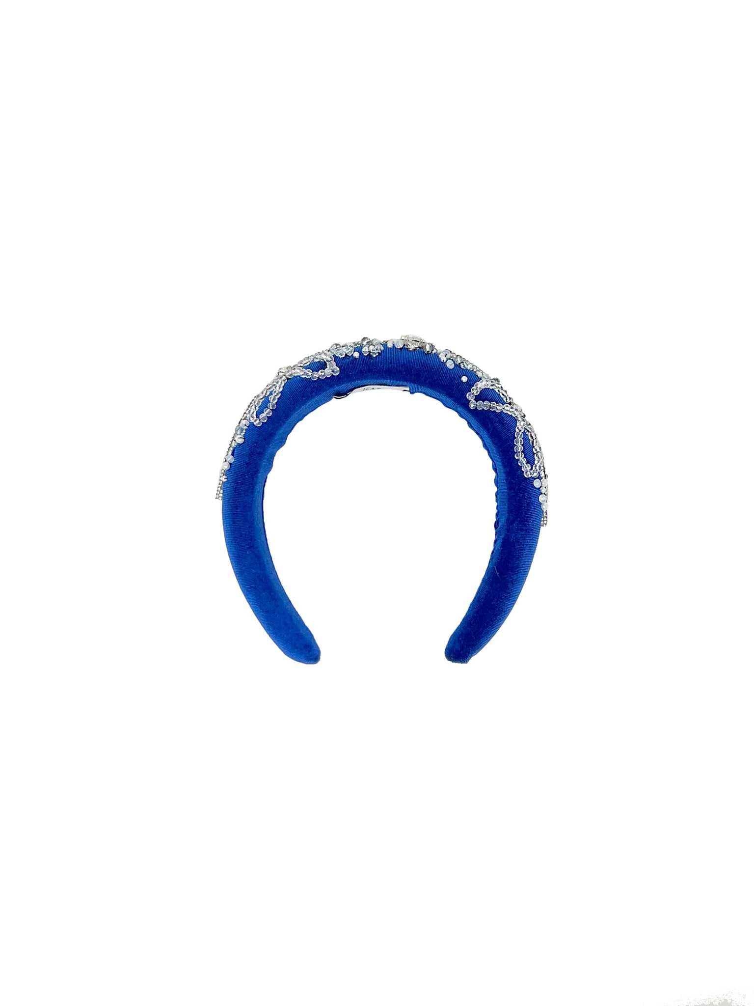 Electric blue velvet padded headband with crystal embroidery