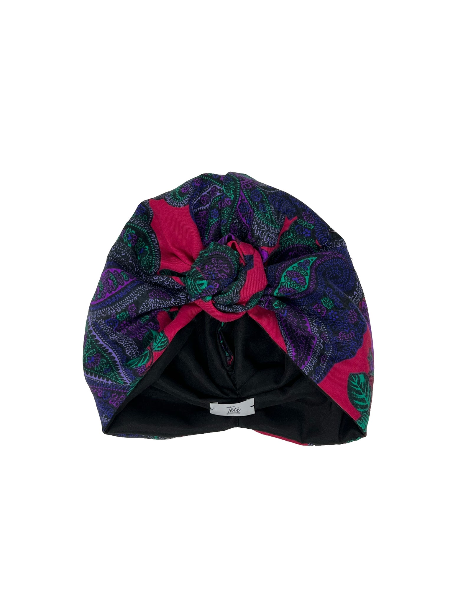 Turbante in velluto di seta paisley nero e multicolore